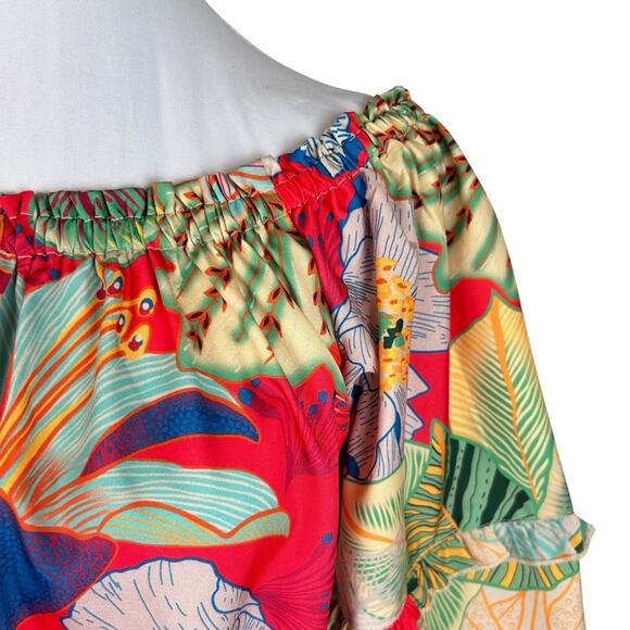 Rachel Zoe Crop Top Womens Size S Tropical Floral Crop Off Shoulder Colorful Fun - Picture 2 of 9